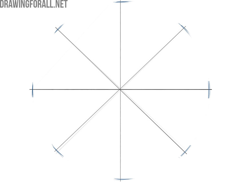 Drawing intersecting construction lines for the smiley face