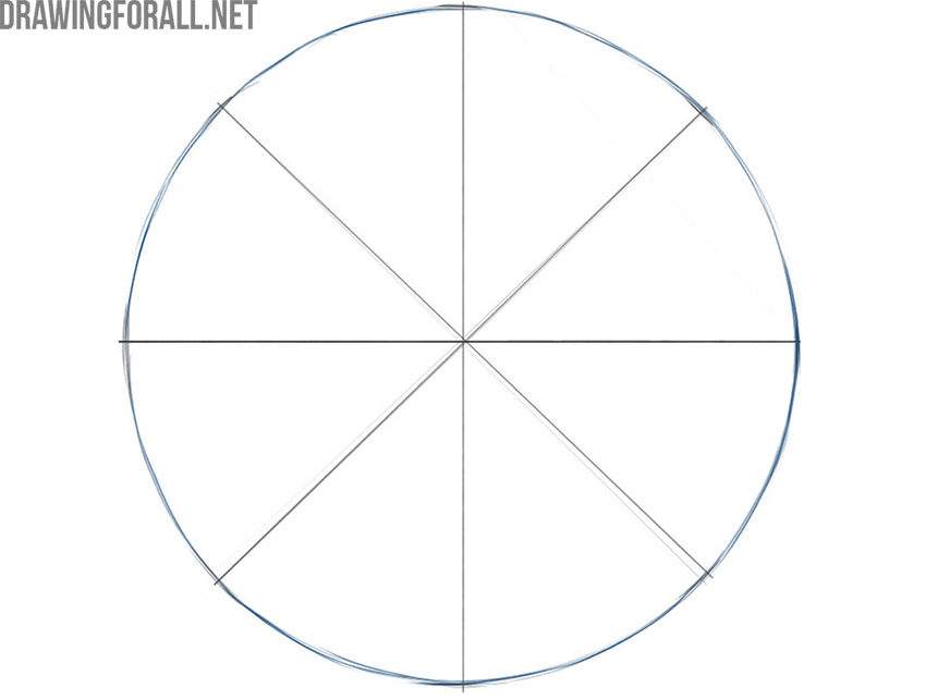 Drawing a large circle around the construction guidelines