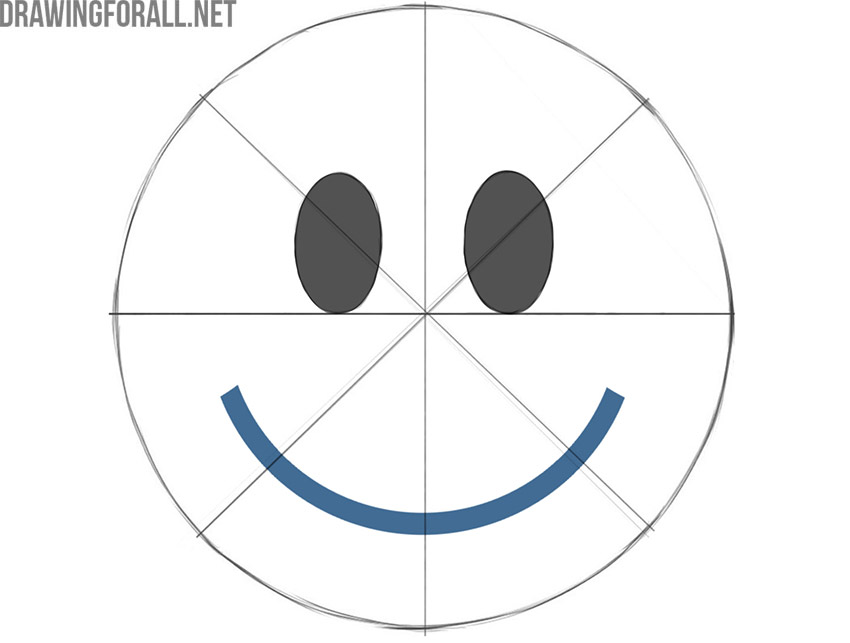Drawing the curved smile beneath the smiley face eyes