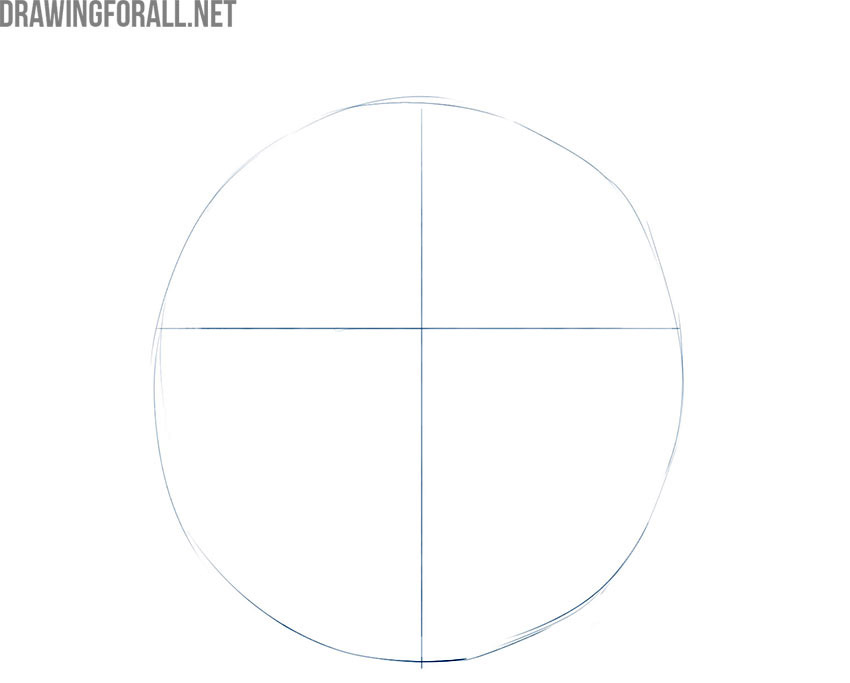 Sketching a circular head guide with facial construction lines