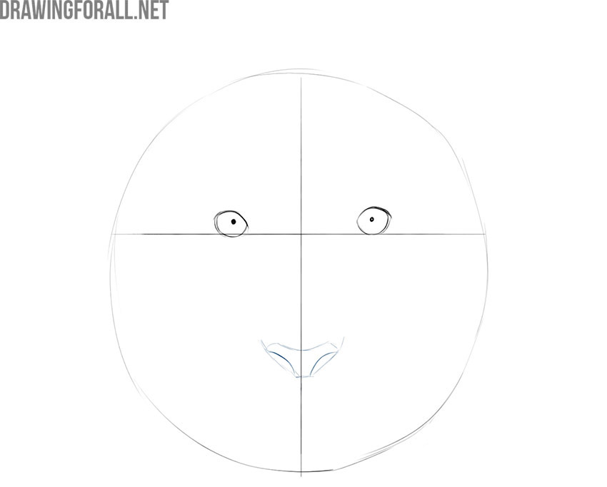 Drawing the tiger's nose beneath the eyes