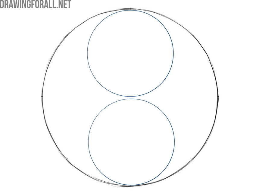 Drawing two matching circles inside the yin yang symbol