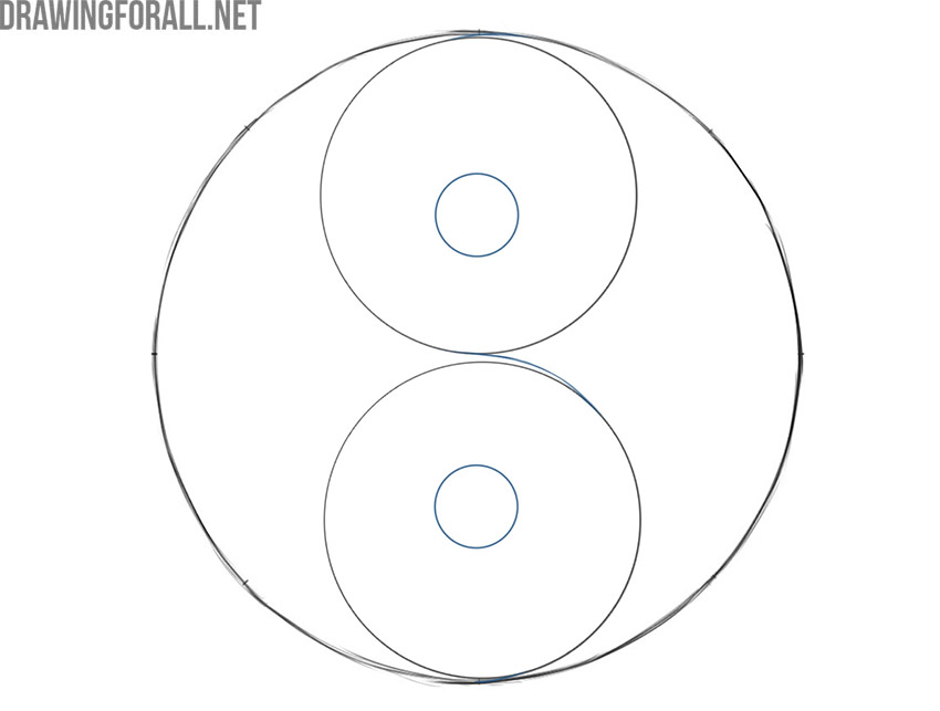 Completing the inner curves and circles of the yin yang symbol
