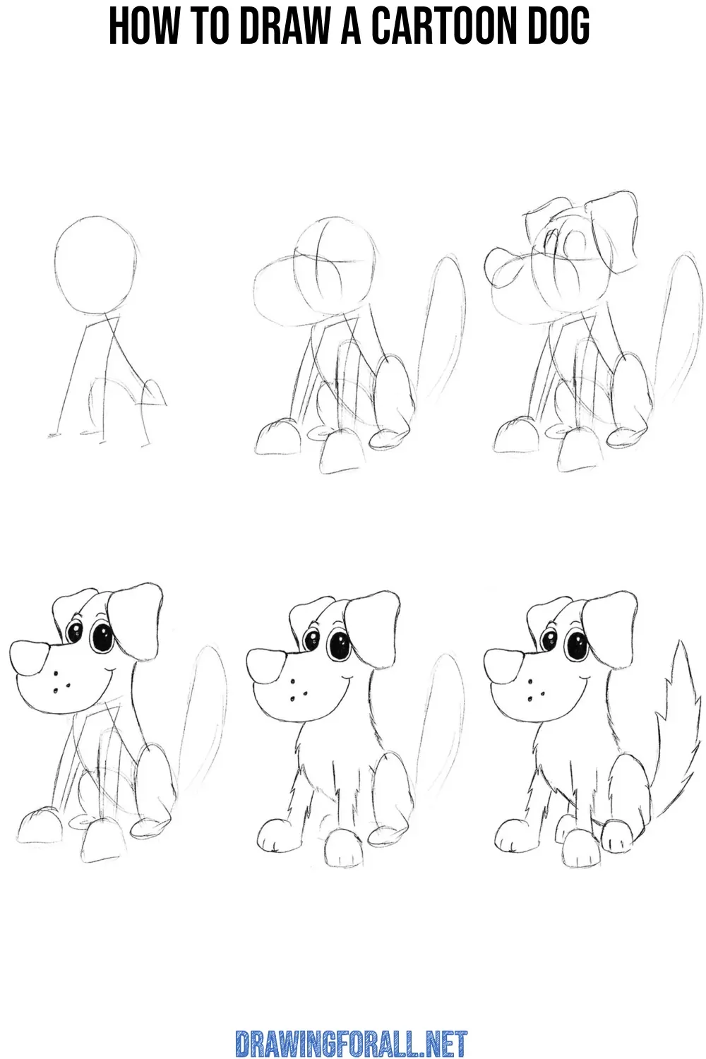 how to draw a stylised cartoon dog step by step