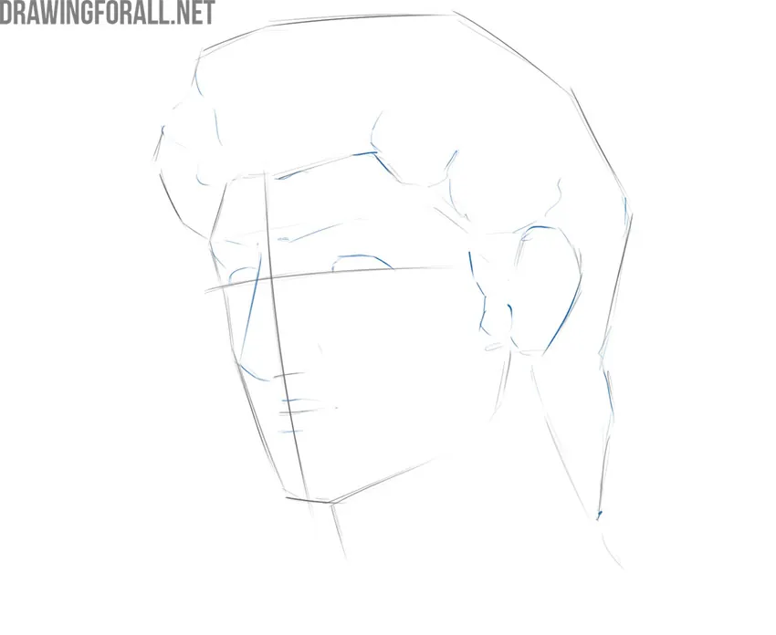 Blocking in the portrait’s facial features with simple shapes