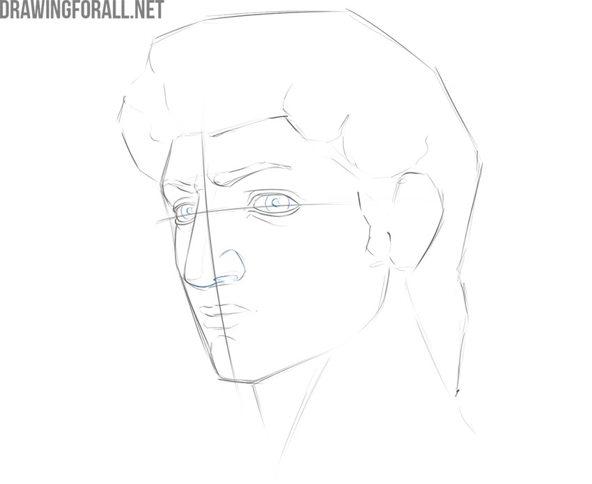 Drawing the portrait’s nose and refining the pupils