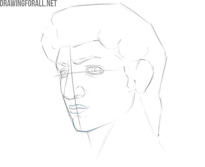 Refining the portrait’s lips and chin with clean outlines