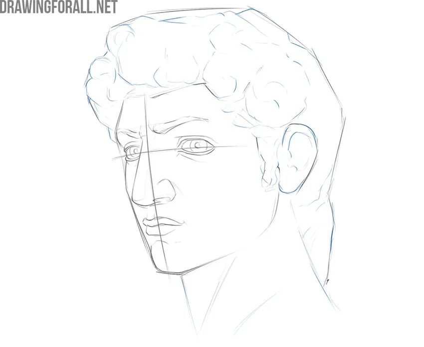 Sketching the portrait’s hair and refining the ear