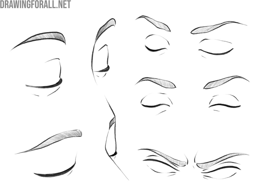 Different drawing variations of closed eyes