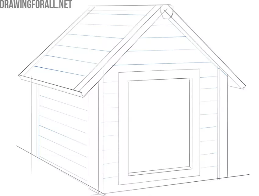 Draw the wooden planks of the dog house