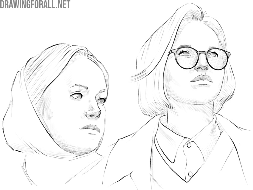 Examples of female head portraits with different details