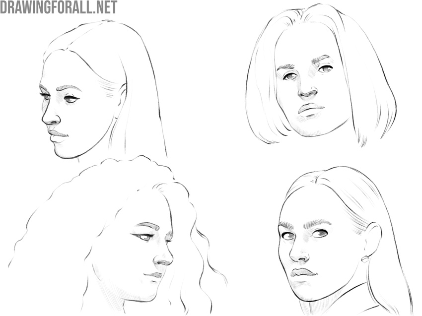 Variations of a girl face for the drawing practice