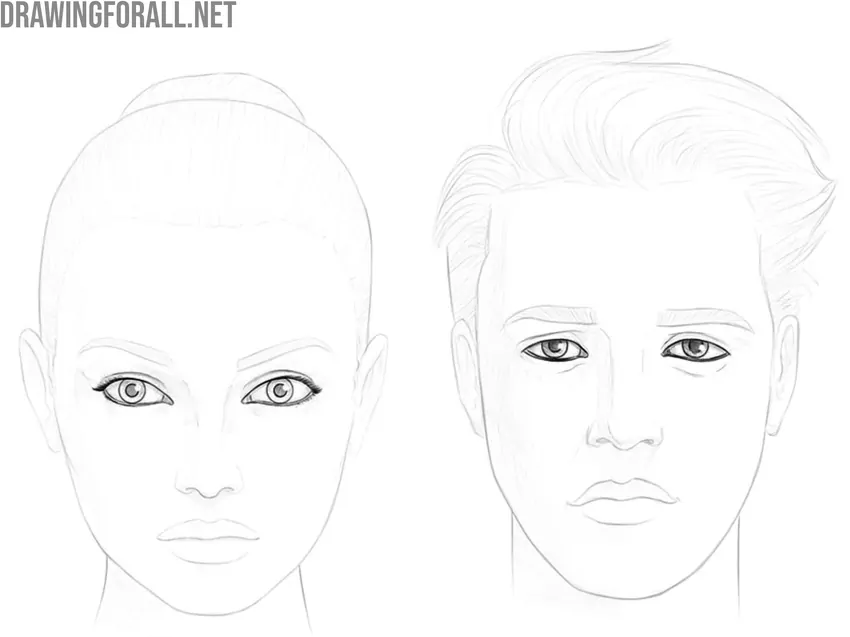 Eyes drawn on faces from the front