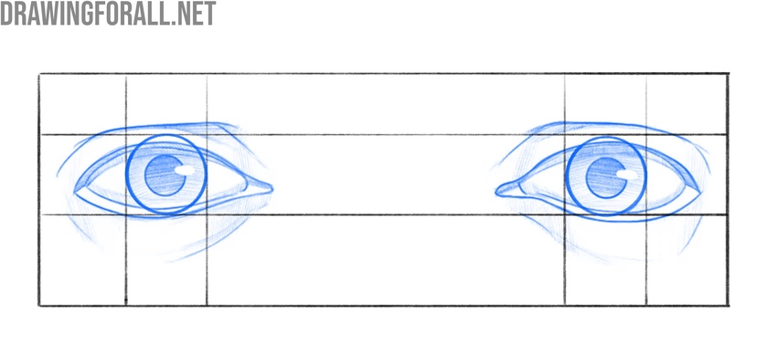 Eyes drawn on a flat frontal surface