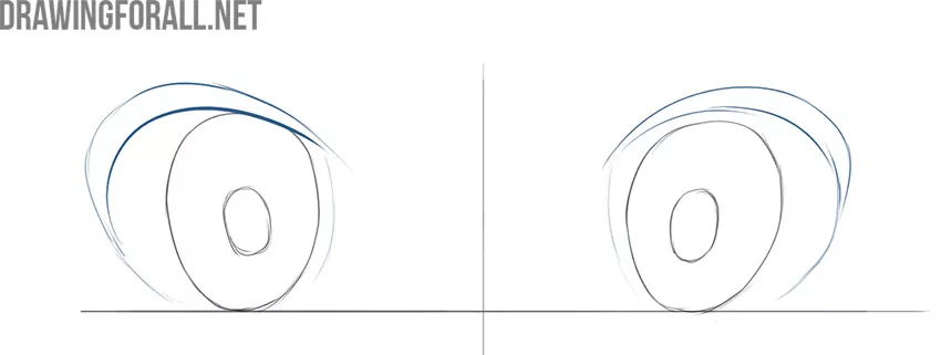Draw the anime girl eyes’ upper eyelids