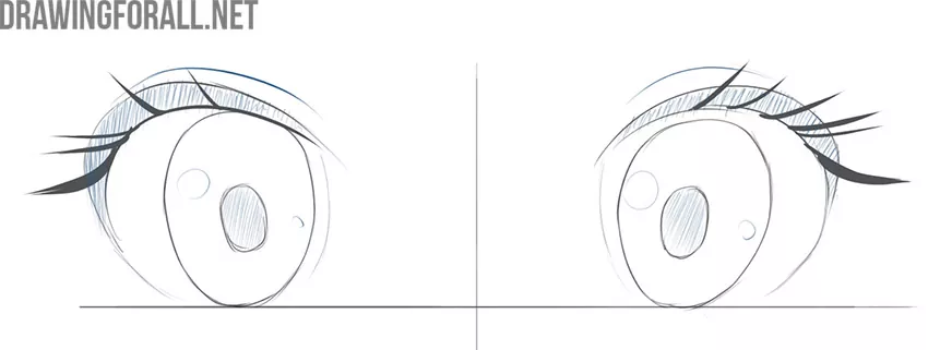 Add hatching to the eyelashes and pupils