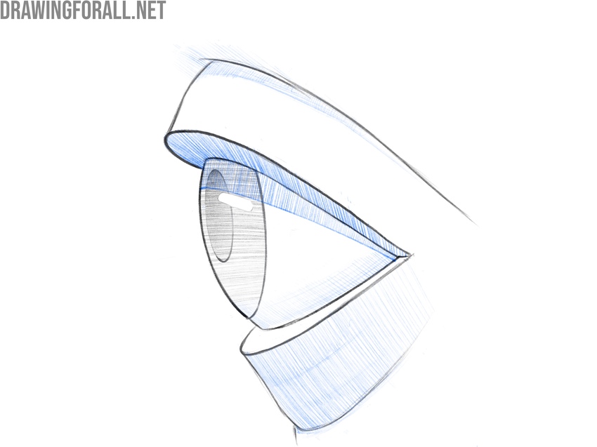 Draw hatching on the eye drawing