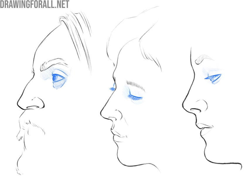 Examples of eyes drawn on the side profiles of faces
