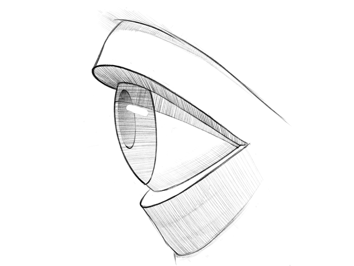 Finished side view eye drawing with realistic shape and dimensional hatching
