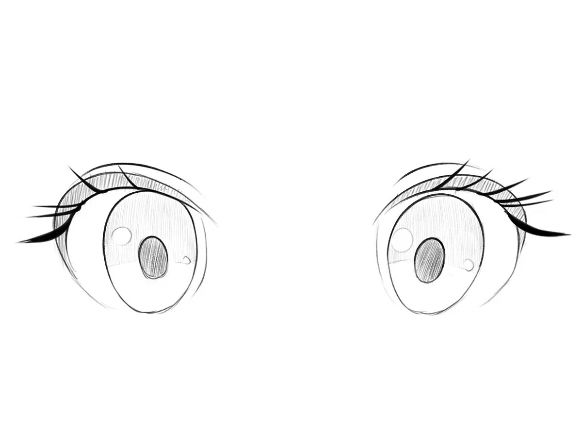 Finished anime girl eyes drawing with large expressive eyes, long eyelashes, and clean linework