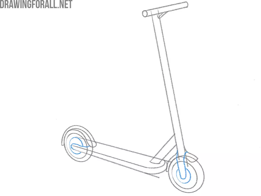 Draw the wheel fork and axles