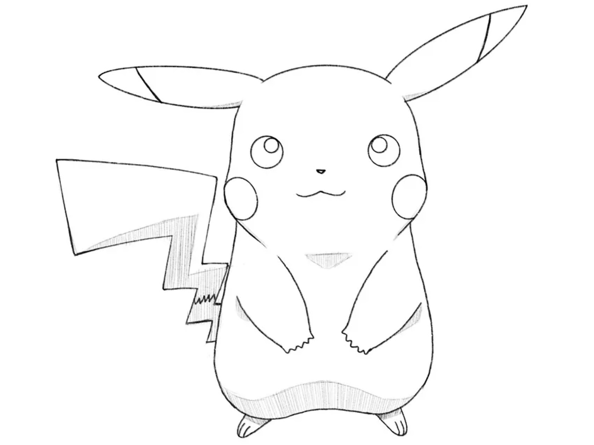 Completed drawing of a Pokemon, using Pikachu as an example, depicted in a typical anime style.