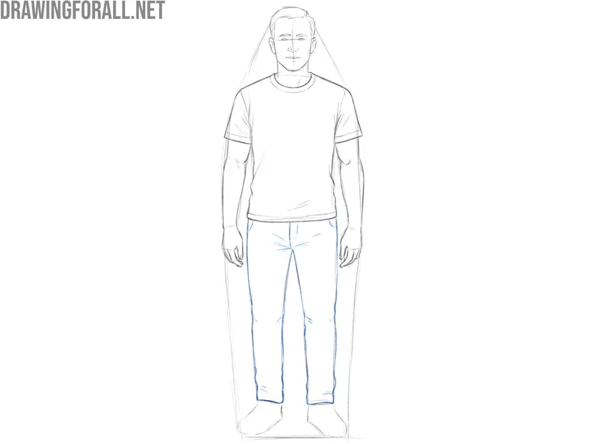 Draw the pants of the person in detail