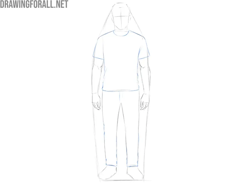 Draw the clothing outlines of the person
