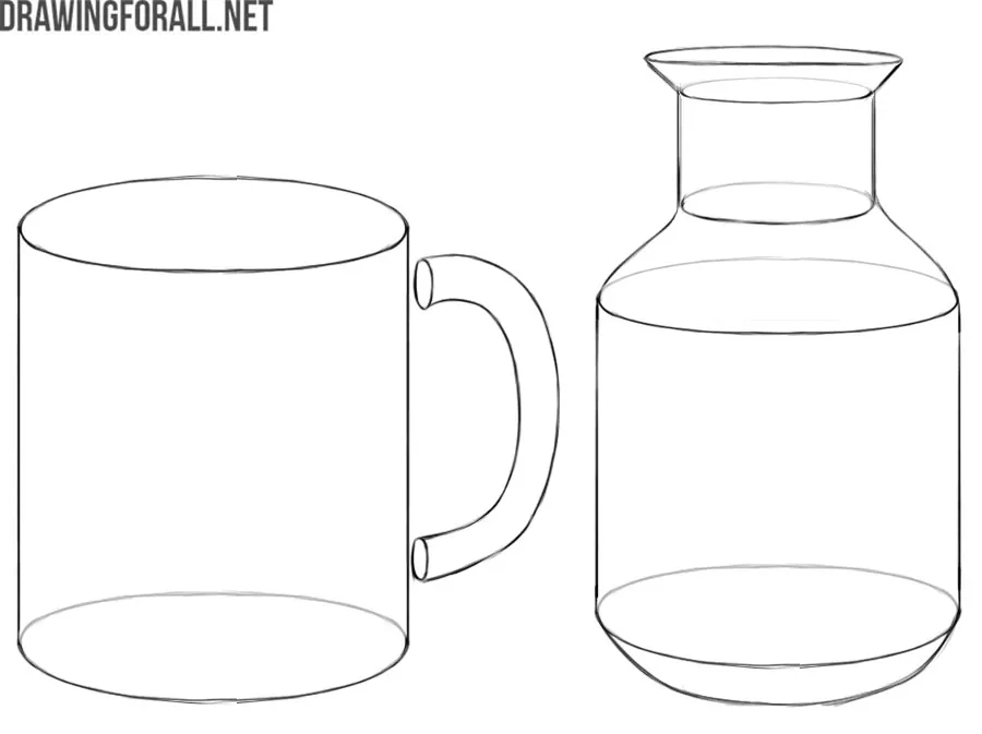 cup and bottle simplified into basic geometric forms