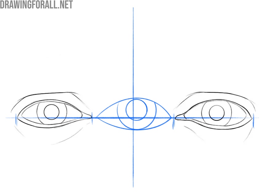 Eyes comparison drawing with alignment and spacing guides