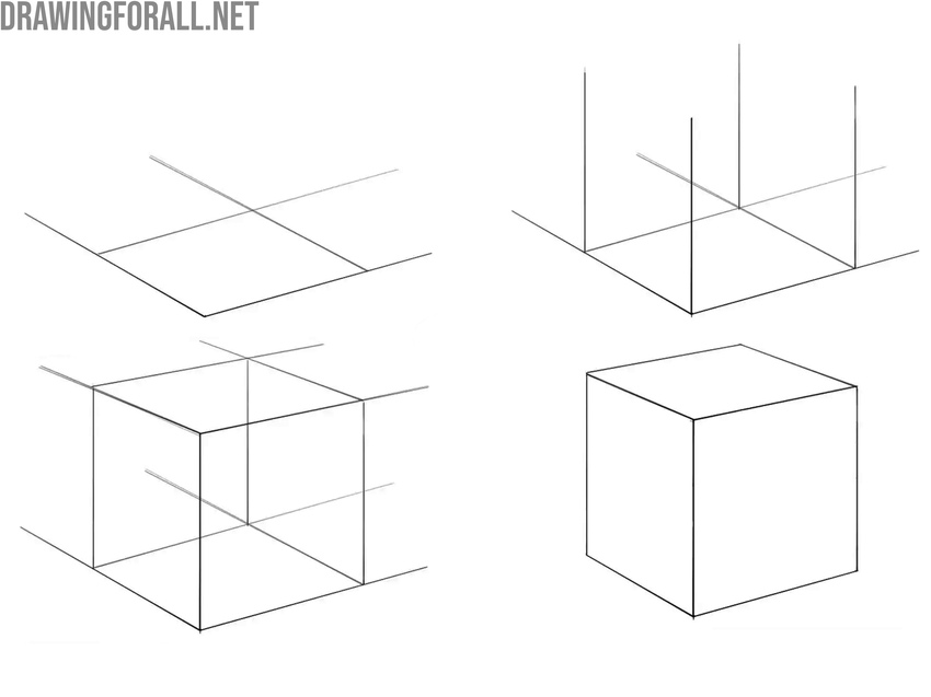 Simple cube construction from perspective lines to solid form