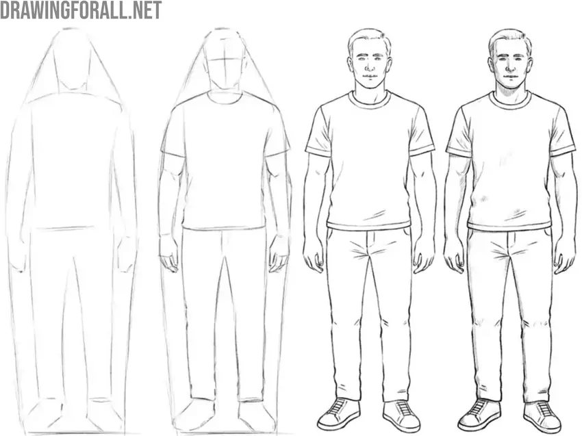 Example of drawing process showing construction of a person