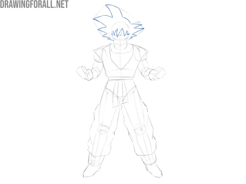 Draw the hair of Goku in detail