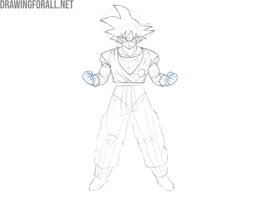 Draw the hands of Goku in detail
