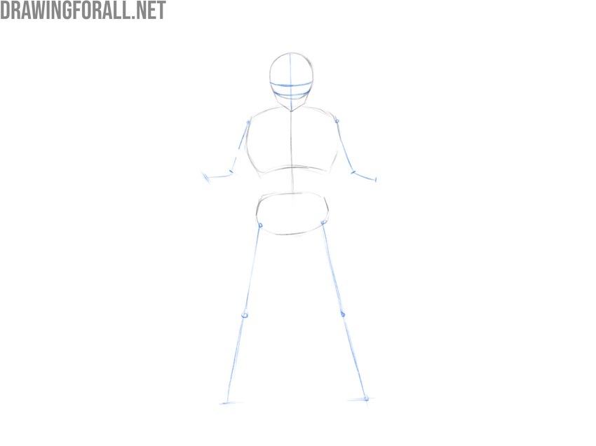 Sketch the face guidelines and limbs