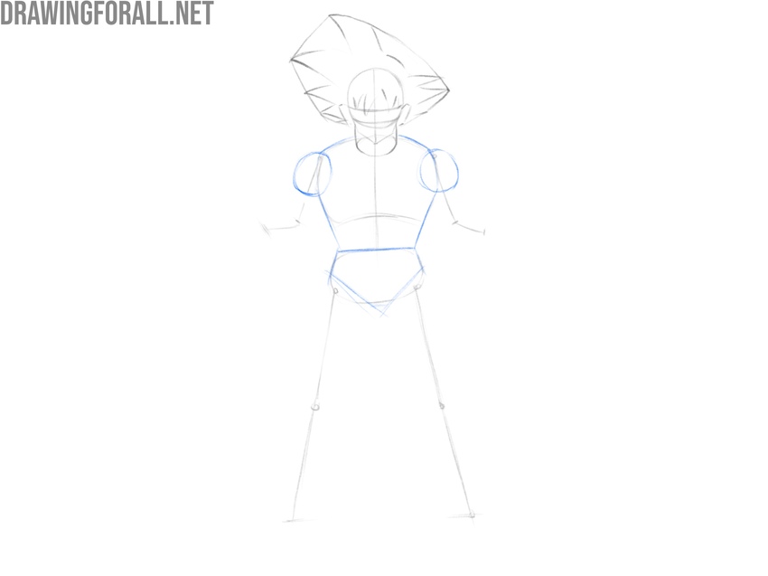 Draw the torso shapes of Goku