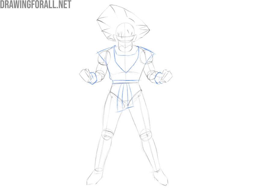 Draw Goku’s clothing outlines