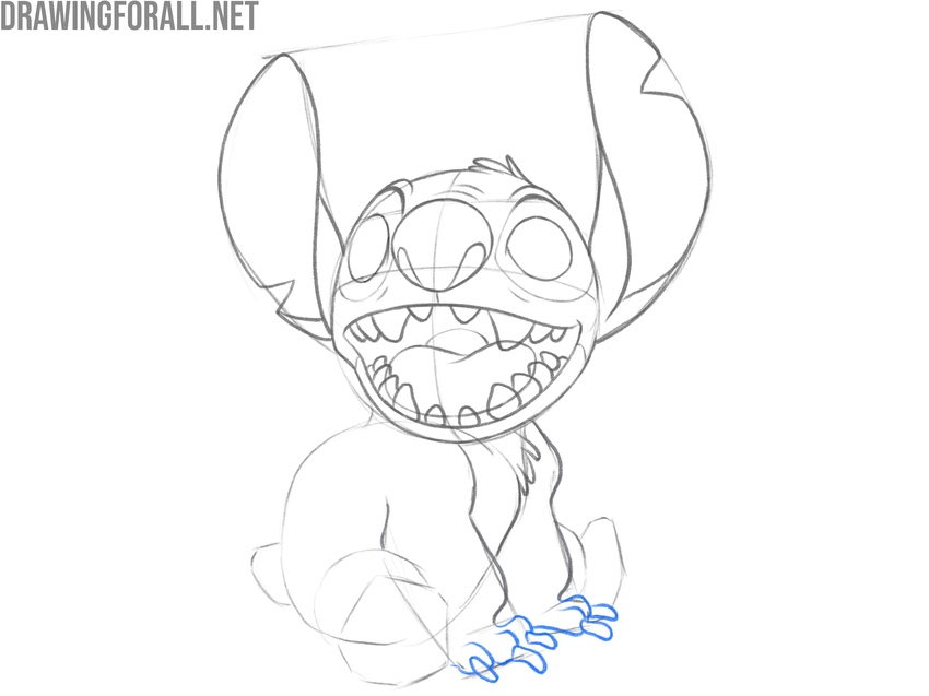 Draw the fingers and claws of Stitch