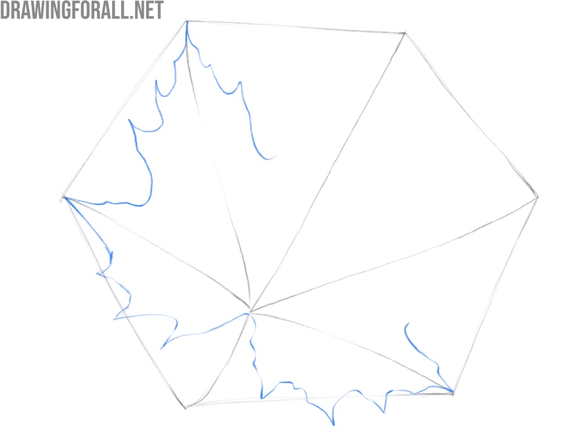 Marking the projecting complex leaf points with long curved lines.