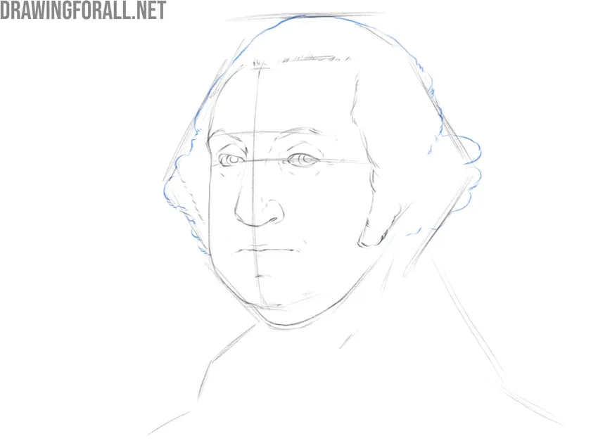 Refining George Washington’s hairstyle with smooth contours.