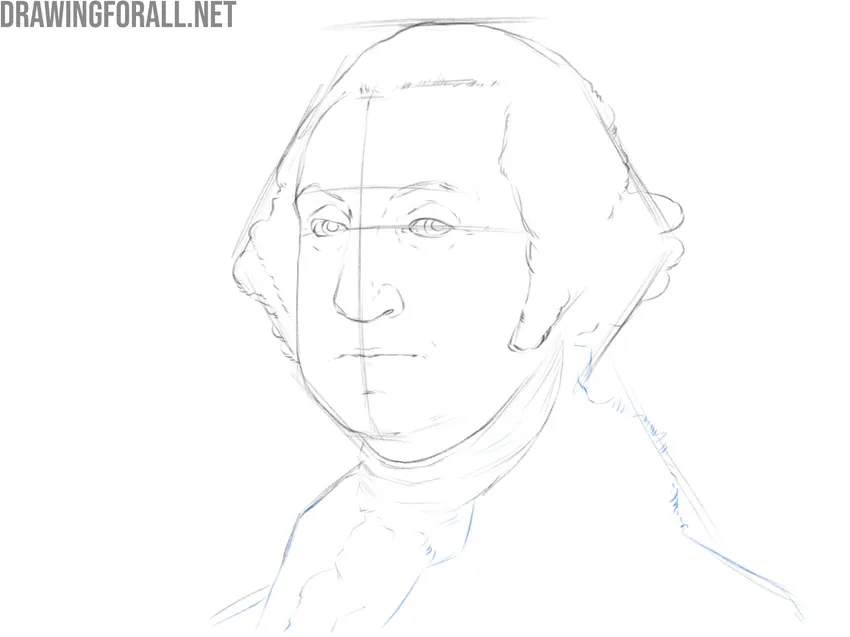 Drawing George Washington’s clothing with simple outlines.