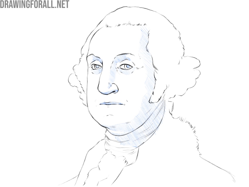 Drawing basic shadows on the portrait of George Washington.