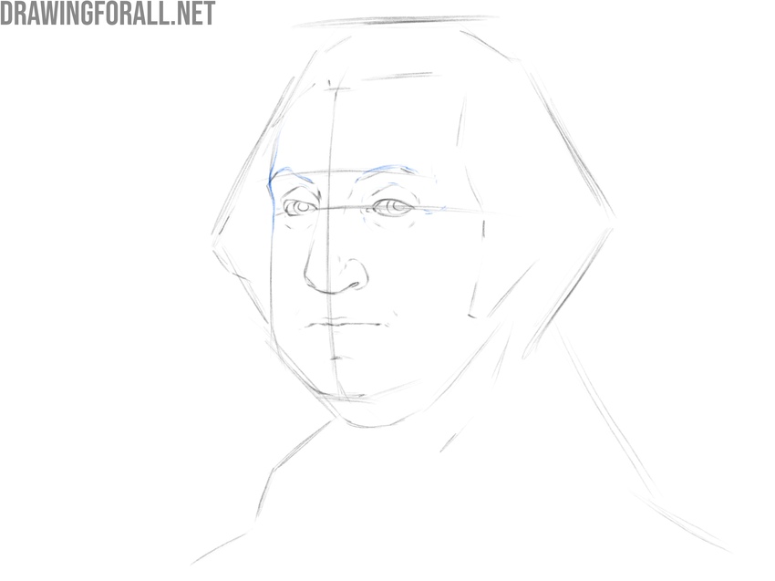 Refining and completing George Washington’s upper facial features.