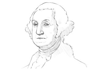 Portrait drawing of George Washington with realistic facial features and shading.