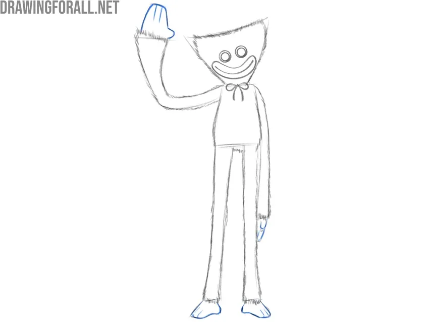 Refining Huggy Wuggy’s hands, fingers, feet, and individual toes.