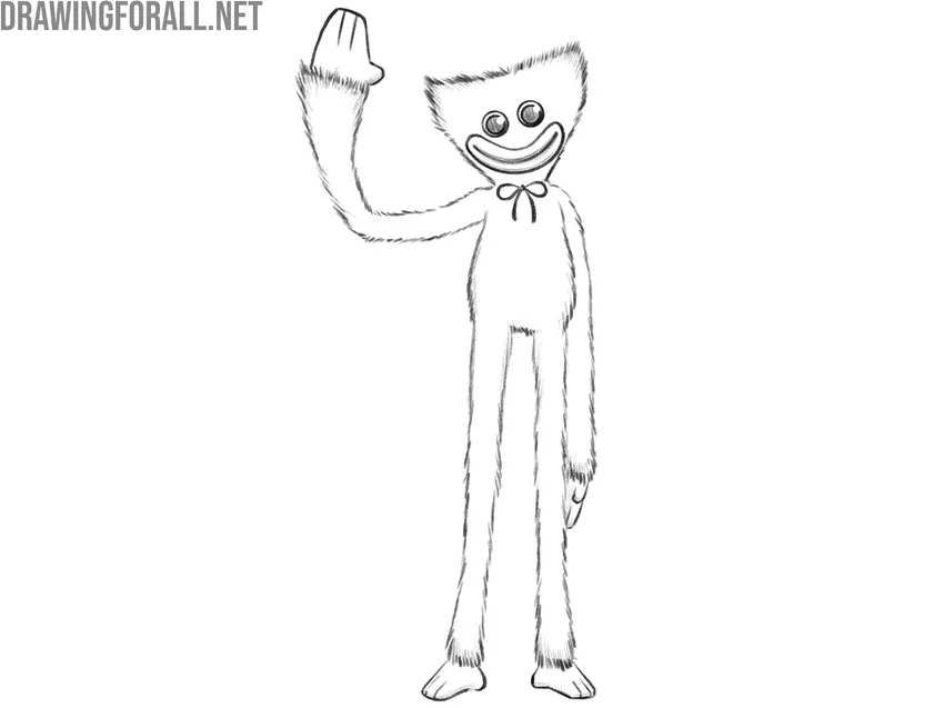 Finishing the Huggy Wuggy drawing with clean contours and corrected details.
