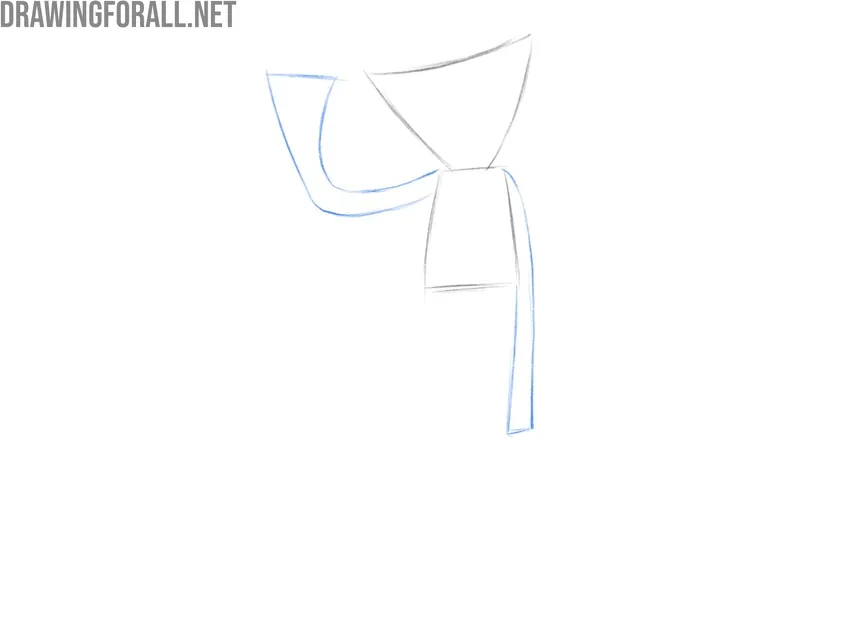 Drawing Huggy Wuggy’s long arms extending from the narrow upper torso.