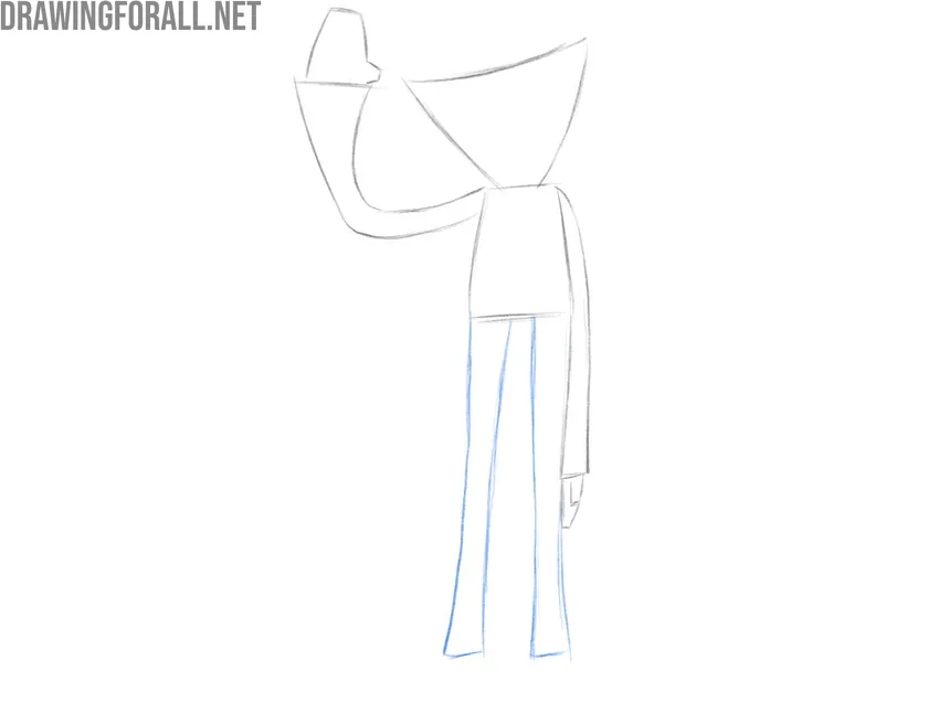 Drawing Huggy Wuggy’s long legs with slightly widened lower sections.