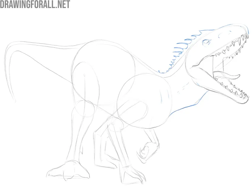 Draw the eye and spikes of Indominus Rex