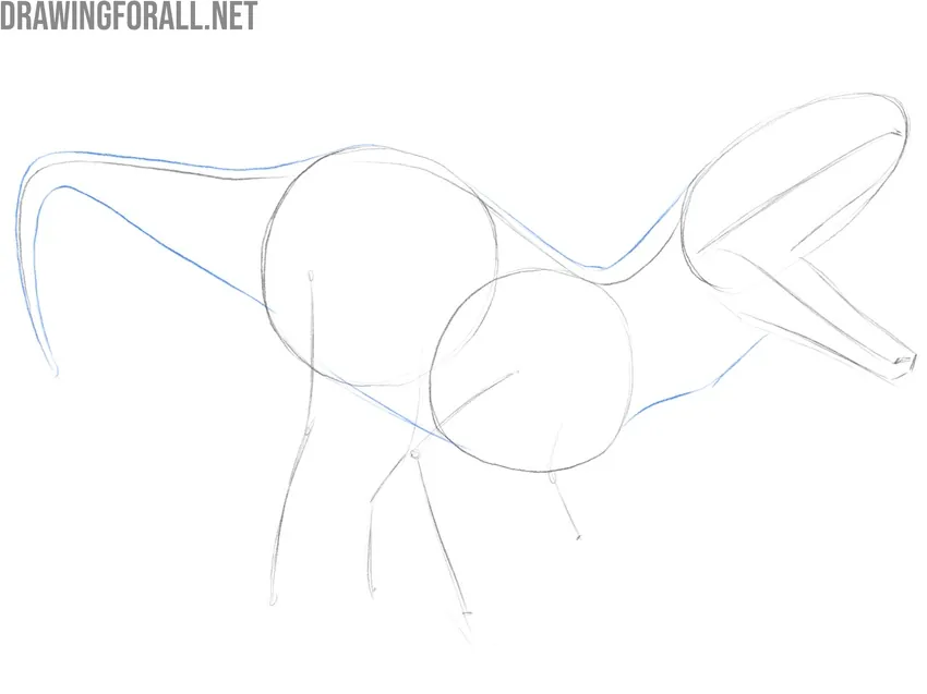 Draw the neck, torso, and tail